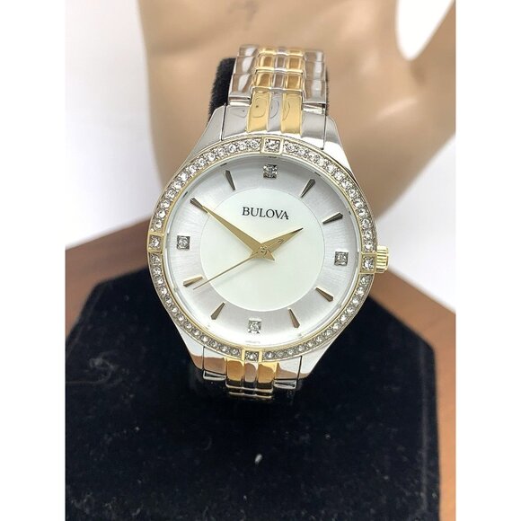 Bulova Women's Watch 98L273 Mother of Pearl Dial Two Tone Stainless Steel 32mm - Picture 1 of 13